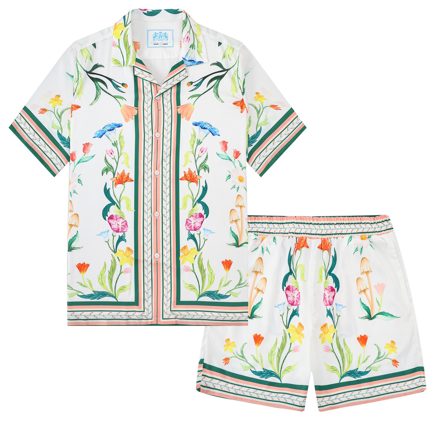 Green Floral Pattern Camp Collar Casual Shirt