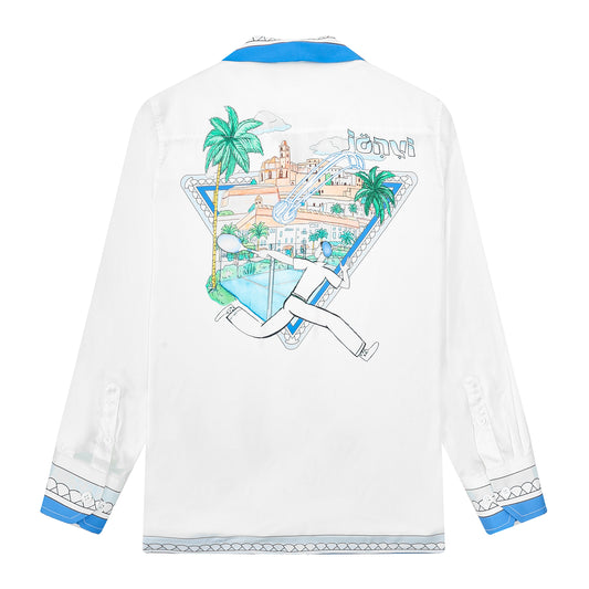 Palace Pattern Camp Collar Long Sleeve Shirt