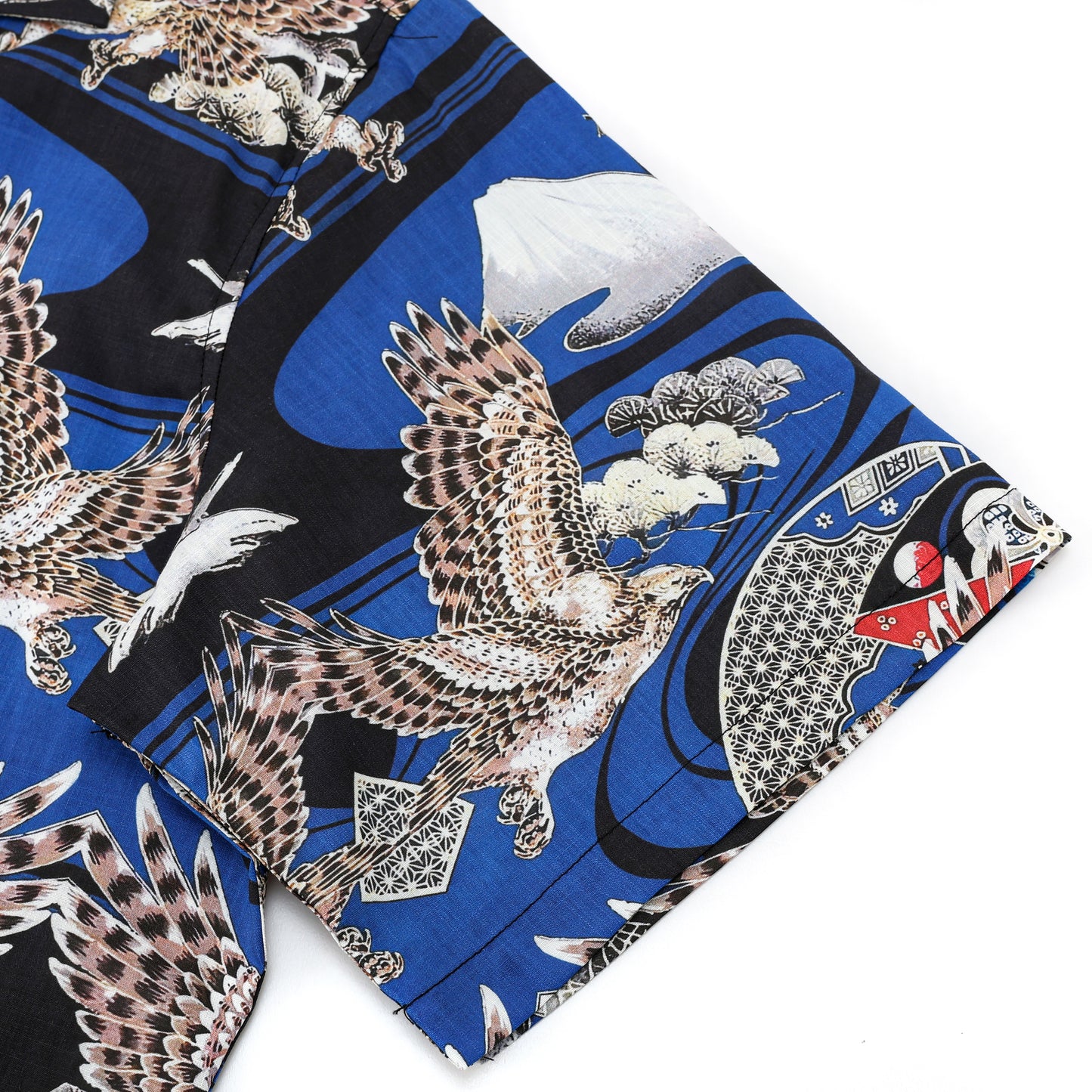 Ukiyo-e Falcons Fans Pattern Camp Collar Short Sleeve Shirt
