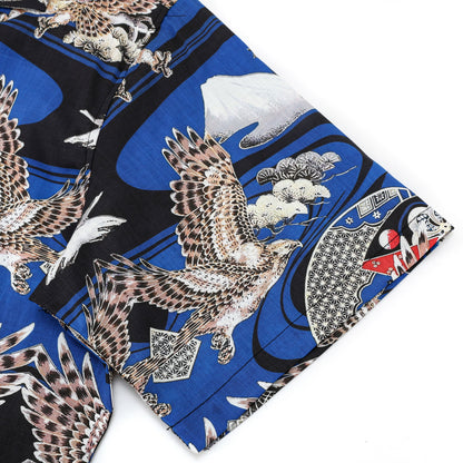 Ukiyo-e Falcons Fans Pattern Camp Collar Short Sleeve Shirt