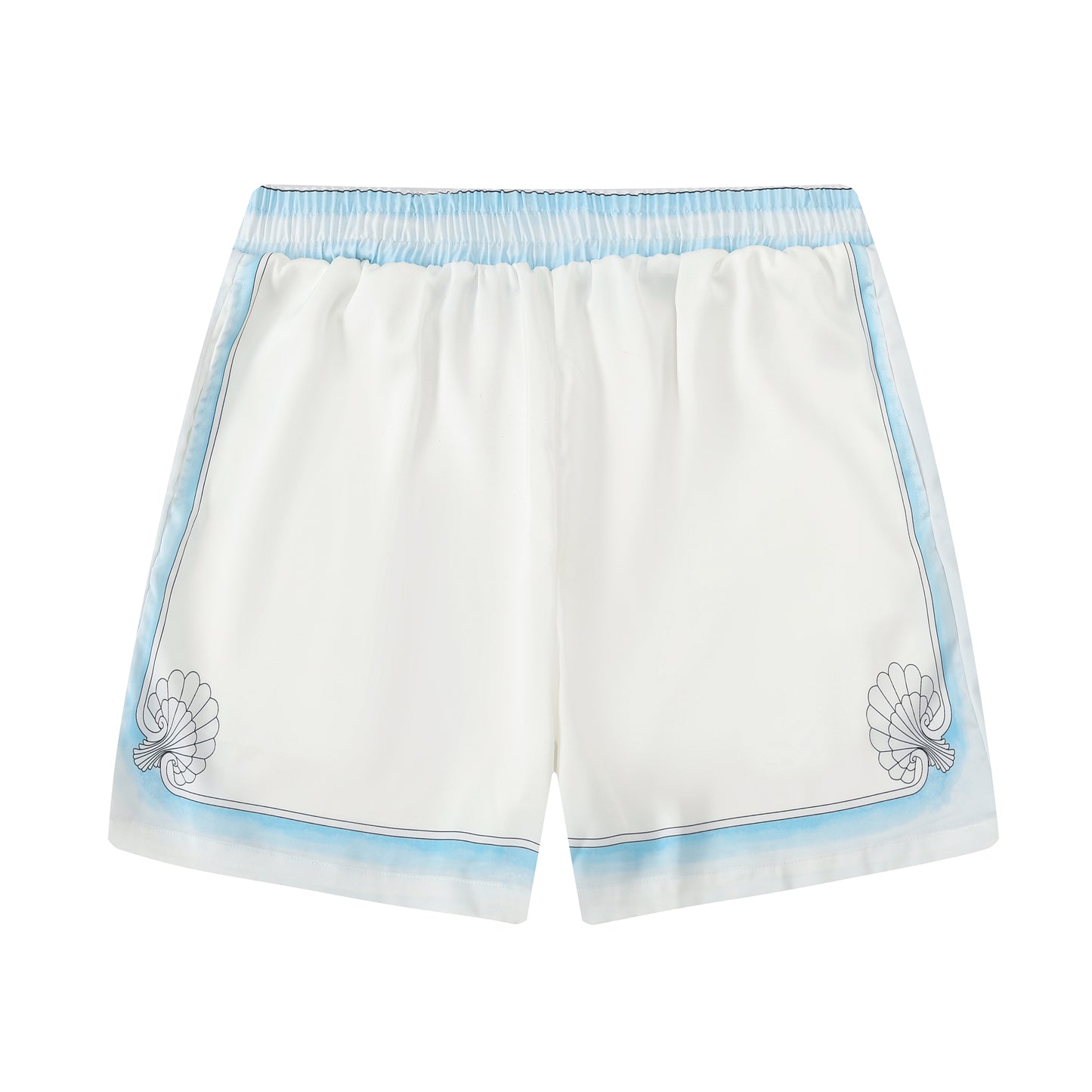 Blue Shell Pattern Silk Fiber Waistband Shorts