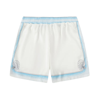 Blue Shell Pattern Silk Fiber Waistband Shorts