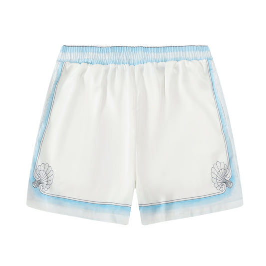 Blue Shell Pattern Silk Fiber Waistband Shorts