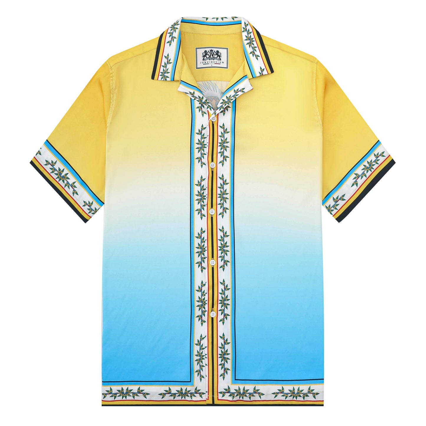 Tropical Vibe Tiki Pattern Short Sleeve Camp Collar Shirt in Yellow