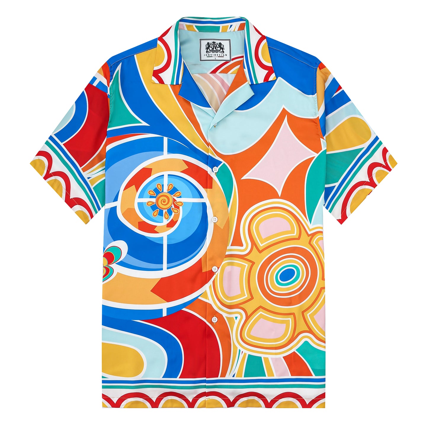 Multicolor Printed Silk Fiber Short Sleeve Camp Collar Shirt