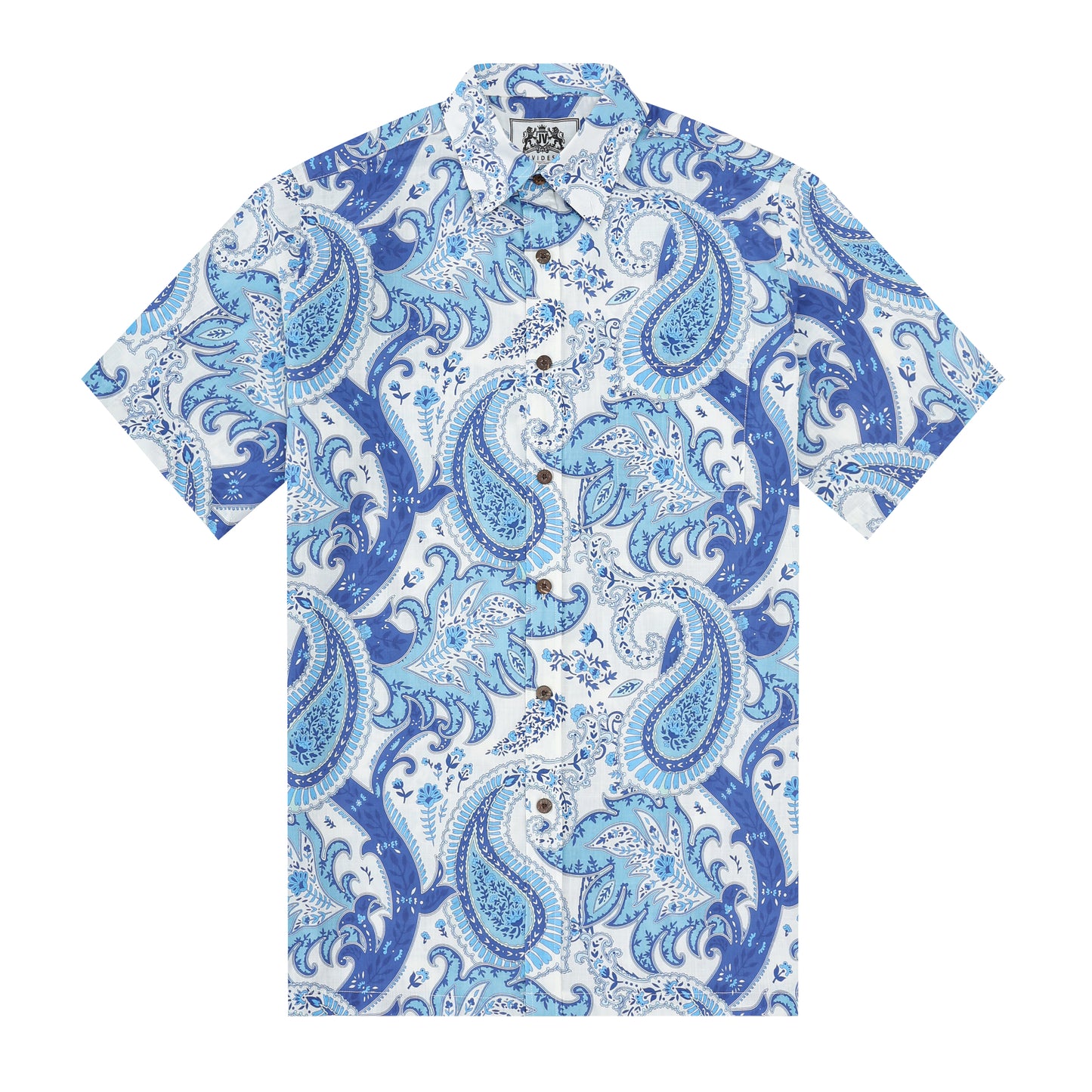 Blue Paisley Pattern Short Sleeve Sports Shirt Festival Wear