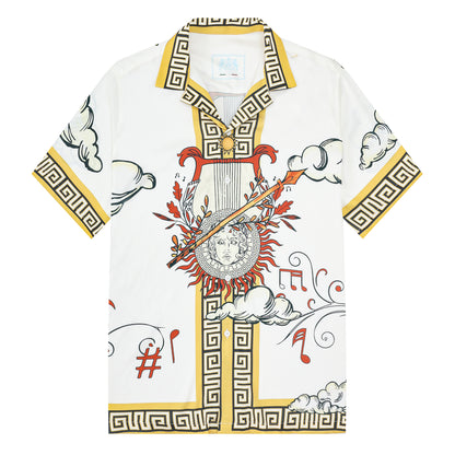 Greek God Sun Pattern Camp Collar Casual Shirt for Men