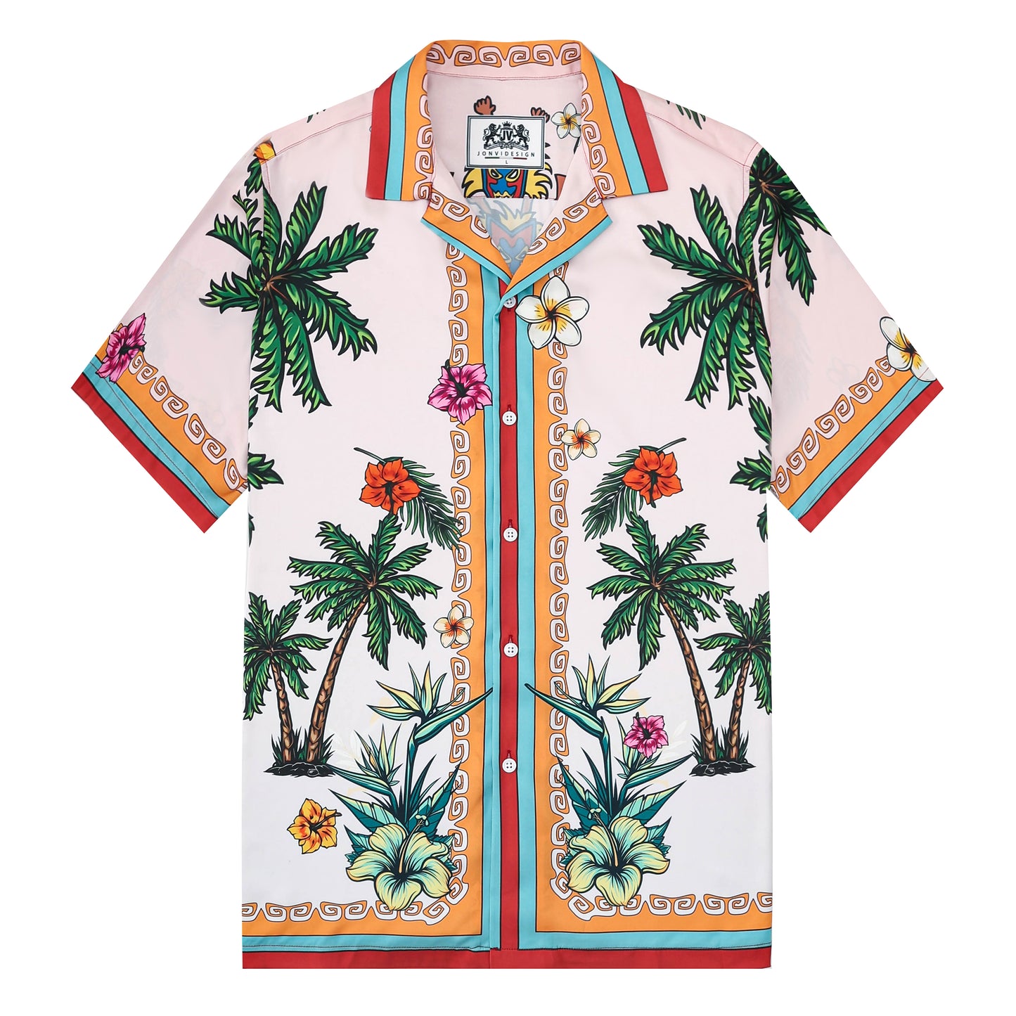 Tropical Vibe Tiki Themed Pattern Short Sleeve Camp Collar Shirt