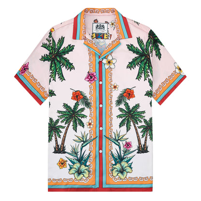 Tropical Vibe Tiki Themed Pattern Short Sleeve Camp Collar Shirt