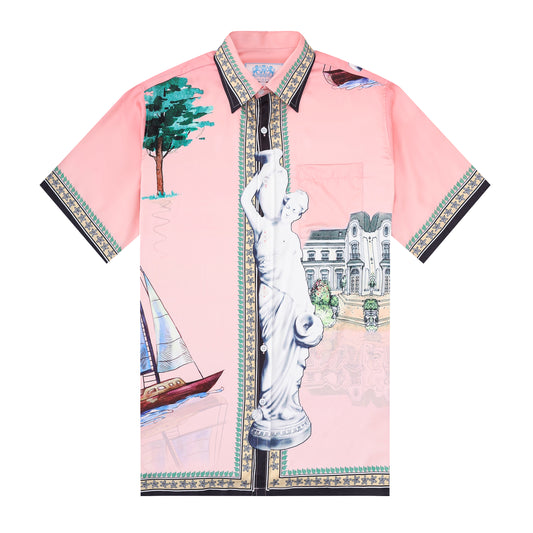 Pink Goddess Statue Pattern Button Up Casual Shirt