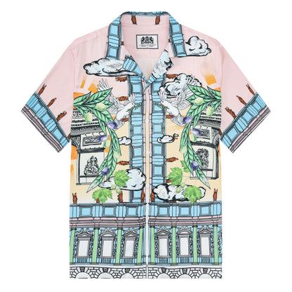 Arc De Triomphe Peace Dove Camp Collar Short Sleeve Shirt