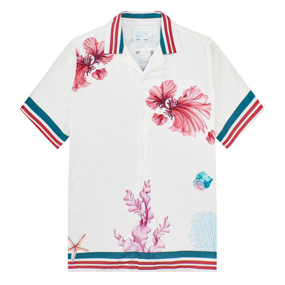 Coral Reef Seahorse Pattern Camp Collar Casual Shirt for Men