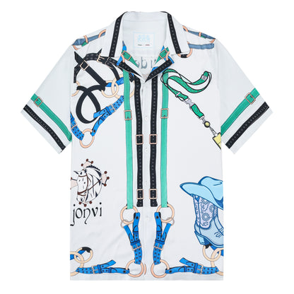 Horse Floral Pattern Camp Collar Casual Shirt for Men