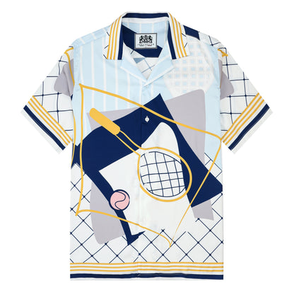 Tennis Court Pattern Short Sleeve Camp Collar Shirt