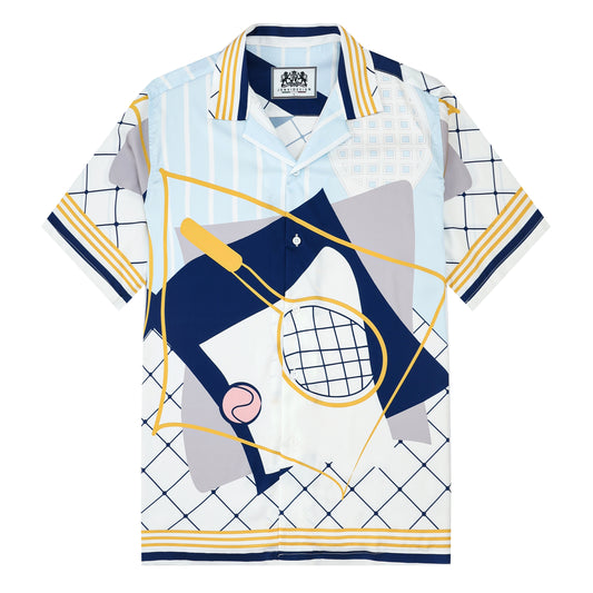 Tennis Court Pattern Short Sleeve Camp Collar Shirt