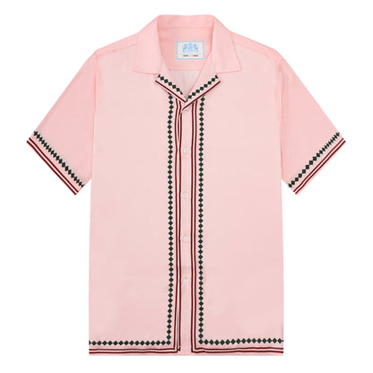 Pink Camp Collar Short Sleeve Tennis Shirt