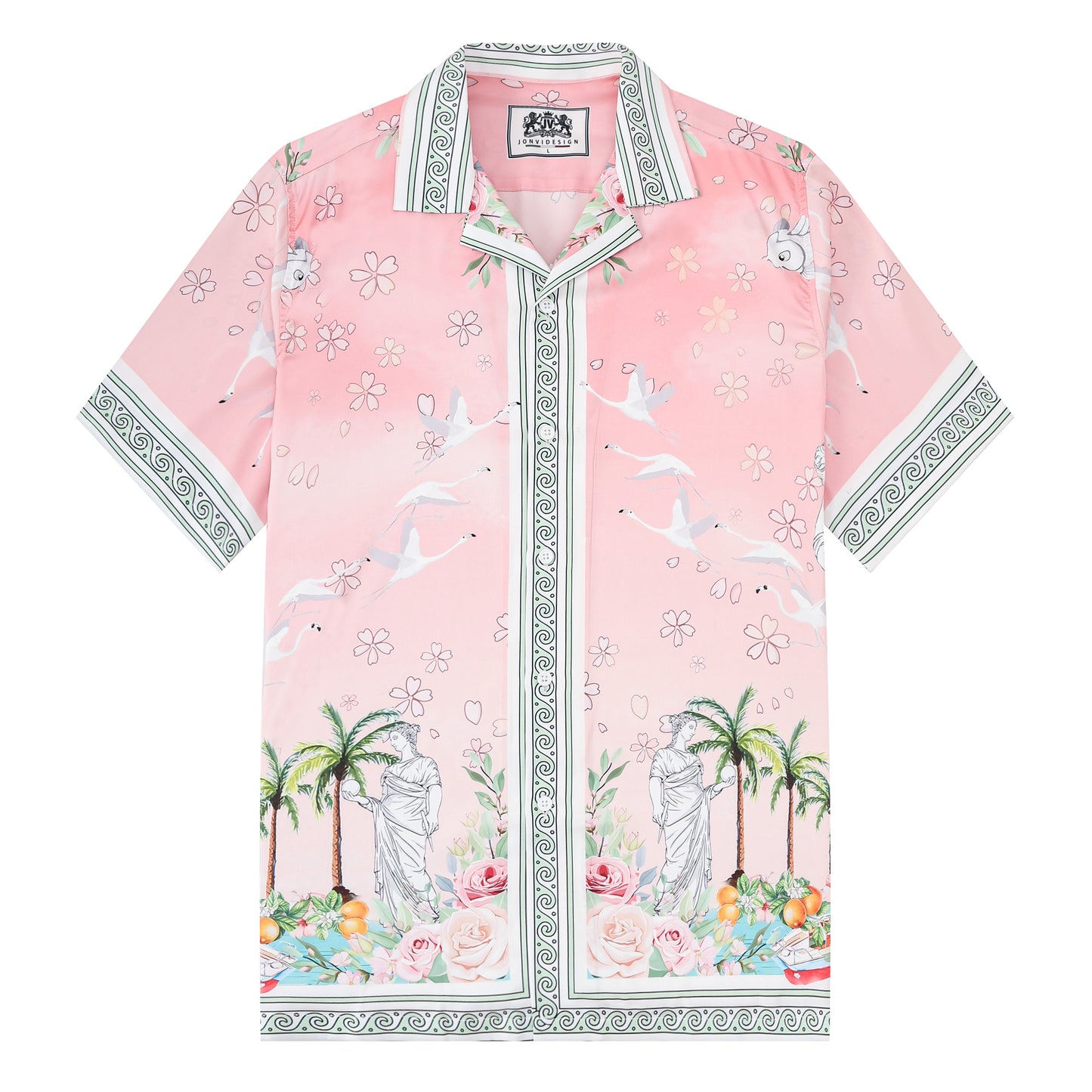Retro Palace Spotted Dog Print Short Sleeve Camp Collar Shirt