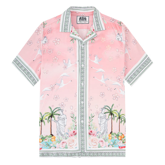 Retro Palace Spotted Dog Print Short Sleeve Camp Collar Shirt