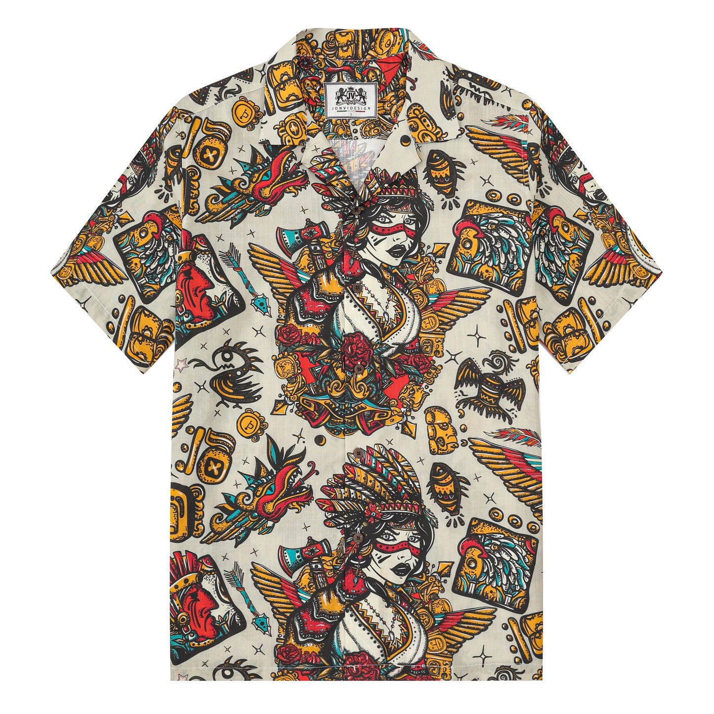 Ancient Mexican Mayan Pattern Short Sleeve Camp Collar Shirt