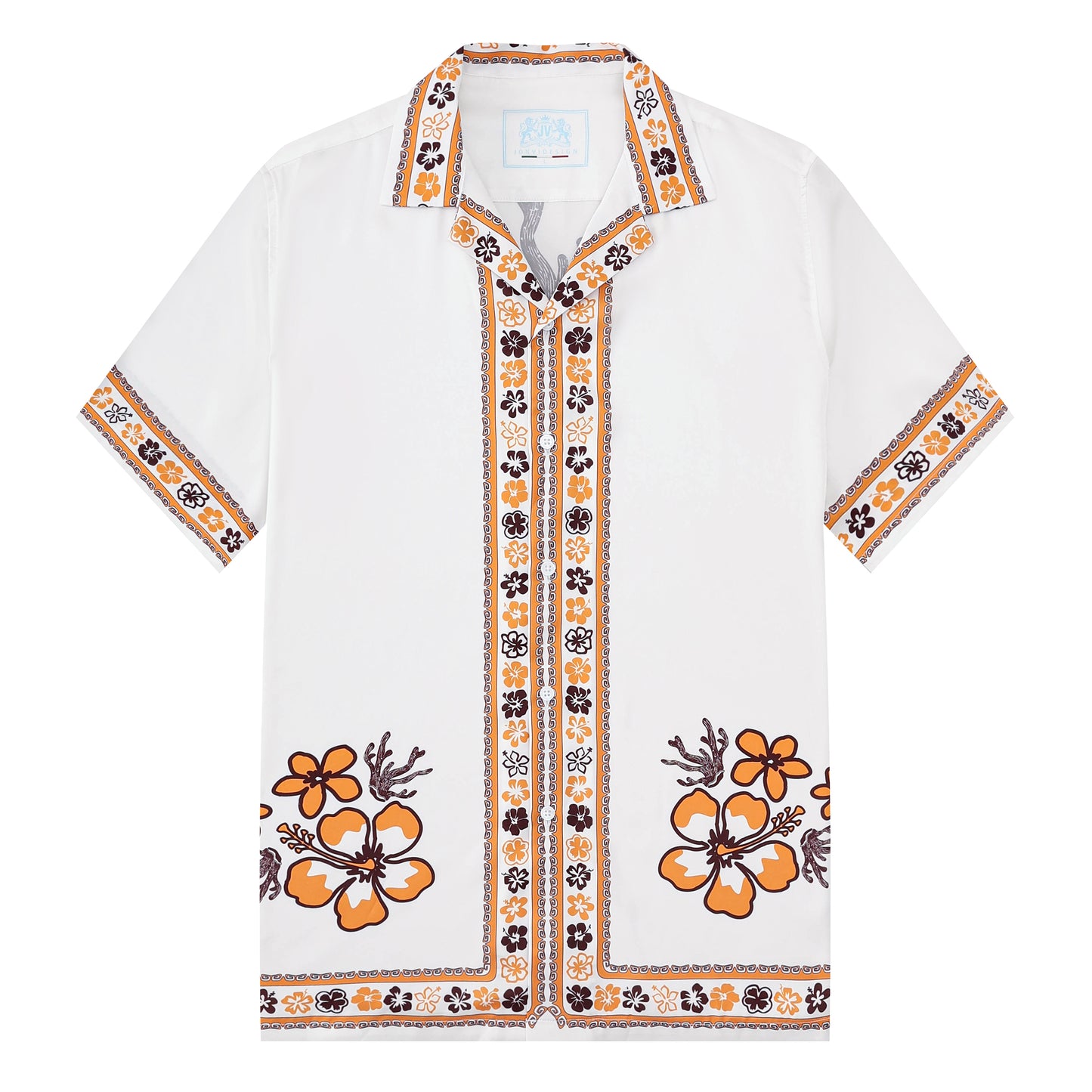 Hawaiian Tiki Themed Pattern Short Sleeve Camp Collar Shirt