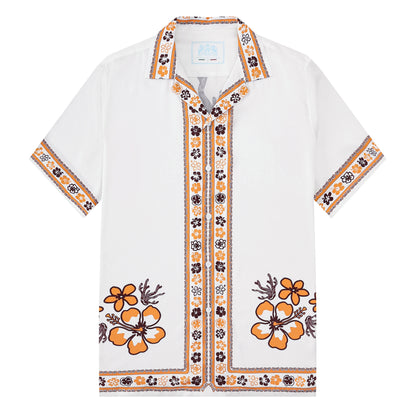 Hawaiian Tiki Themed Pattern Short Sleeve Camp Collar Shirt