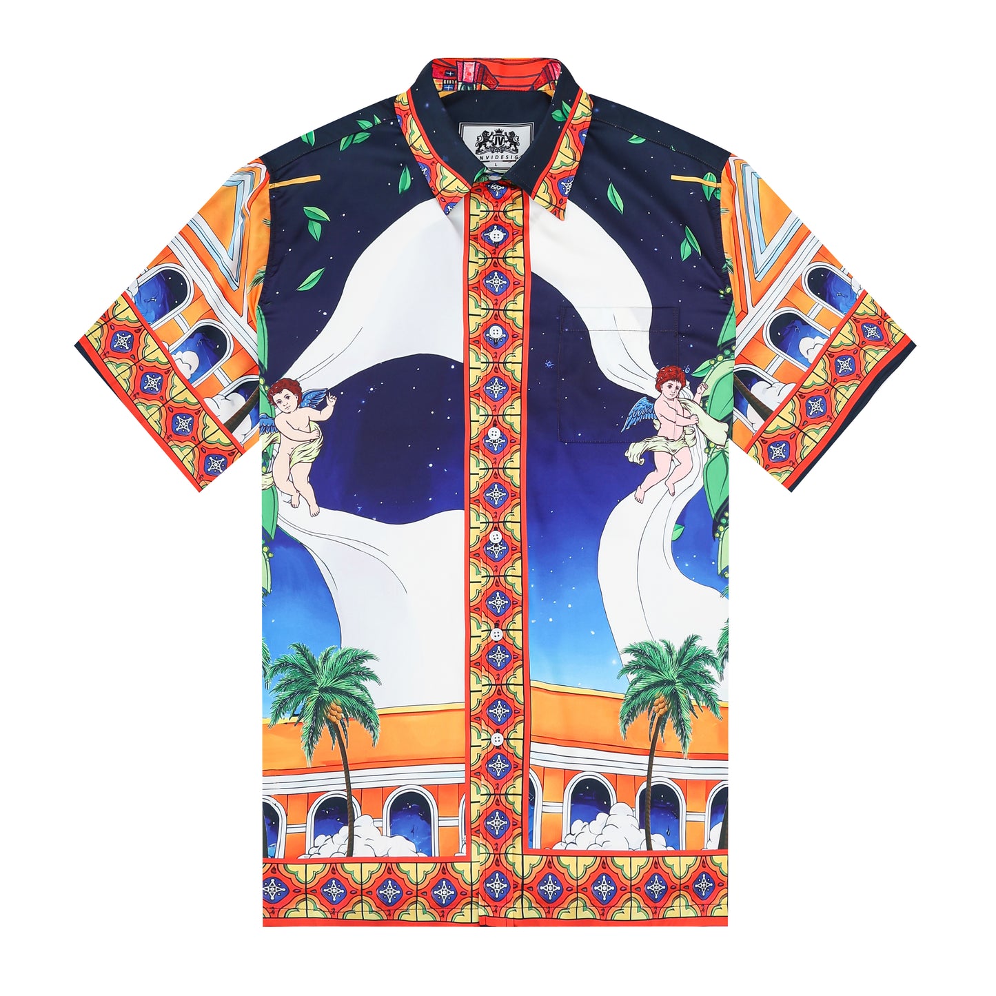 Olive Branch Pattern Short Sleeve Shirt