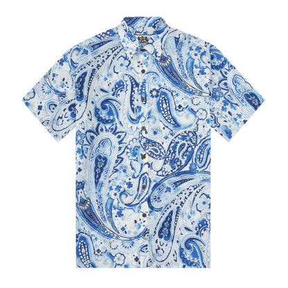 Blue Paisley Short Sleeve Sports Shirt Festival Wear