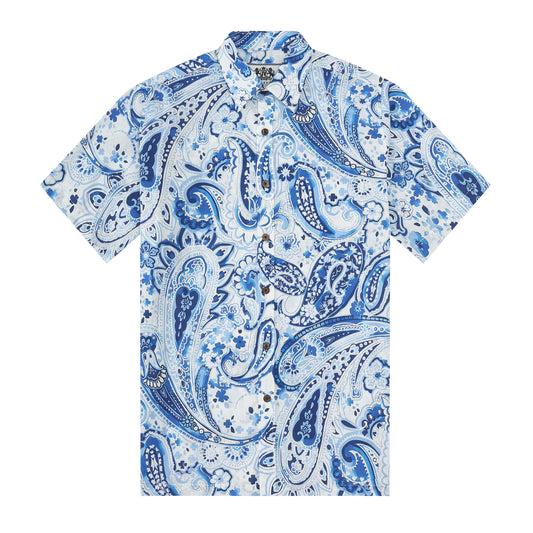 Blue Paisley Short Sleeve Sports Shirt Festival Wear