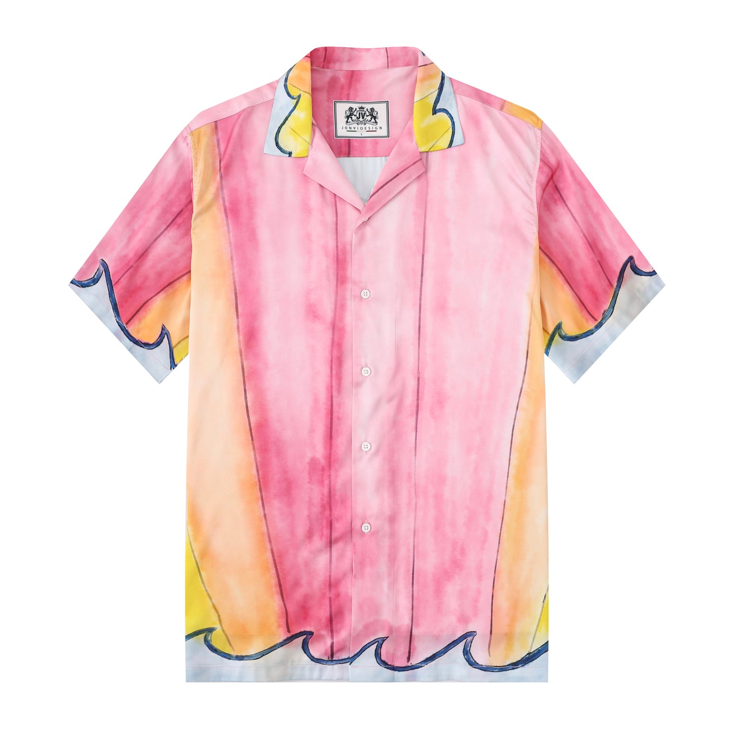 Orange Floral Pattern Short Sleeve Camp Collar Resort Shirt