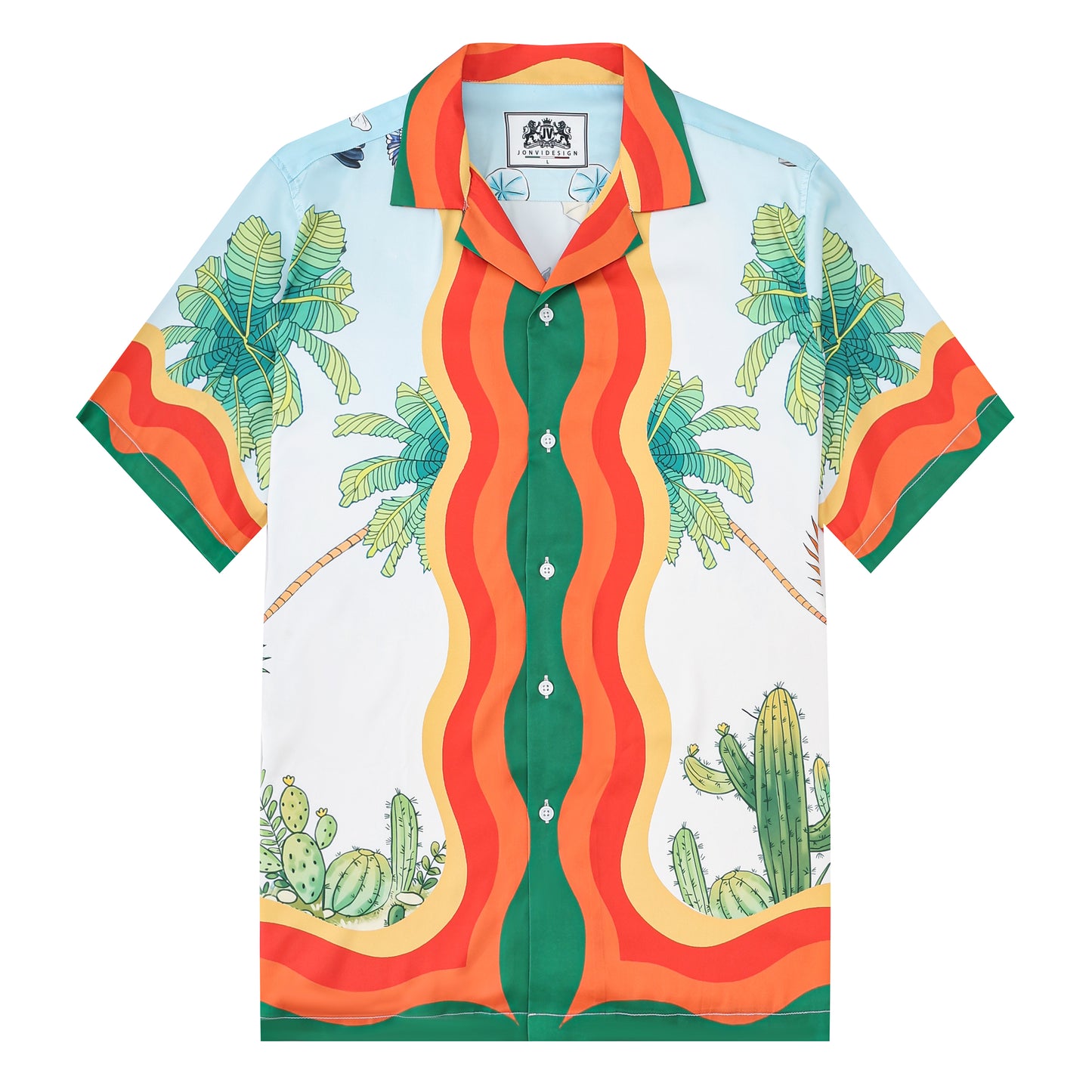 Tropical Print Short Sleeve Camp Collar Shirt