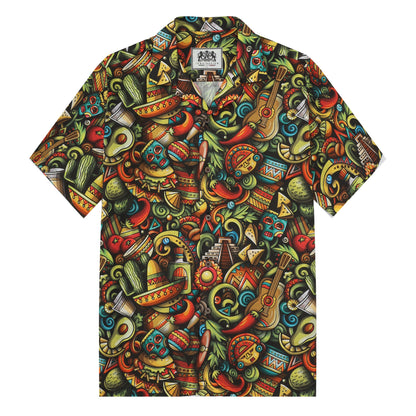 Latin American Theme Short Sleeve Camp Collar Shirt