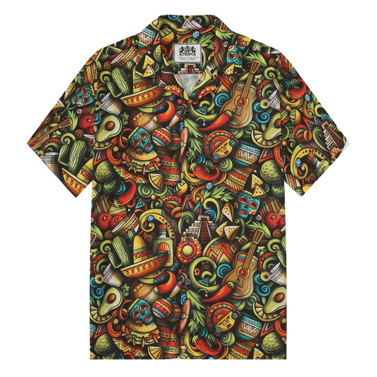 Latin American Theme Short Sleeve Camp Collar Shirt