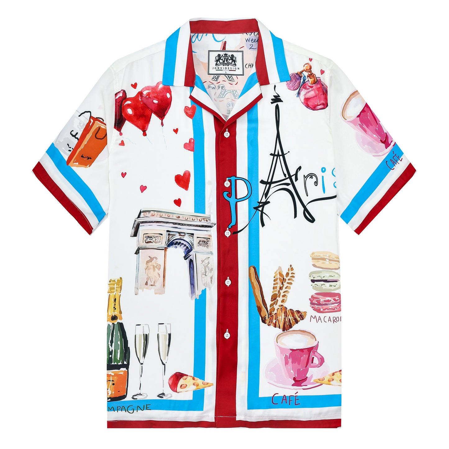 Paris Eiffel Tower Leisure Elements Camp Collar Short Sleeve Shirt