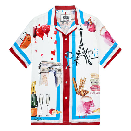 Paris Eiffel Tower Leisure Elements Camp Collar Short Sleeve Shirt