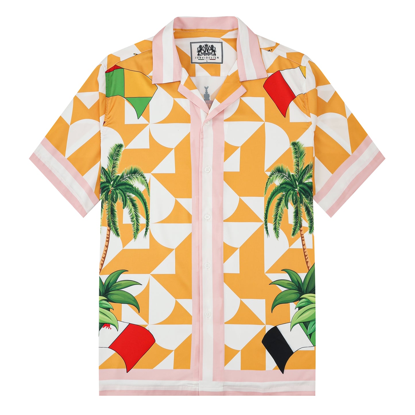 Retro Palace Tennis Coconut Tree Silk Fiber Short Sleeve Camp Collar Shirt