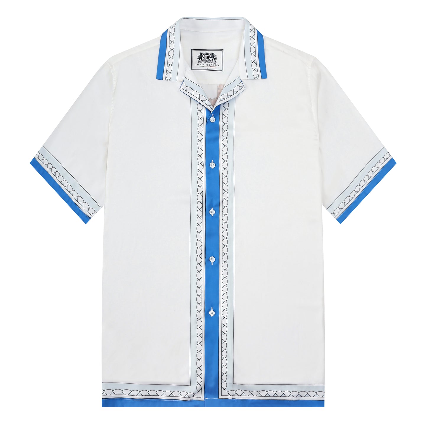 Tennis Palace Pattern Camp Collar Short Sleeve Shirt