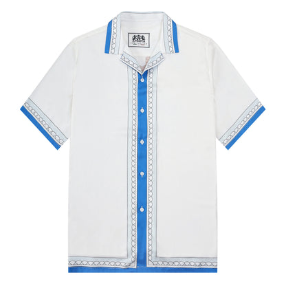 Tennis Palace Pattern Camp Collar Short Sleeve Shirt