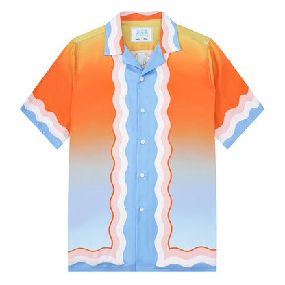 Angel Sun Pattern Short Sleeve Camp Collar Shirt