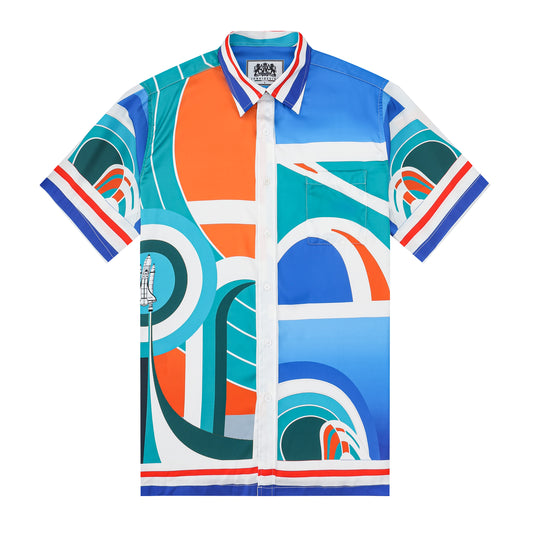 Graphic Design Short Sleeve Shirt for Men in Blue