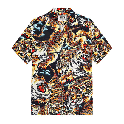 Roar Tiger Printed Camp Collar Short Sleeve Shirt