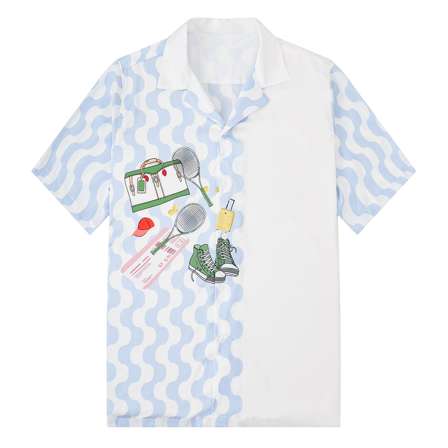 Tennis Element Print Short Sleeve Camp Collar Shirt