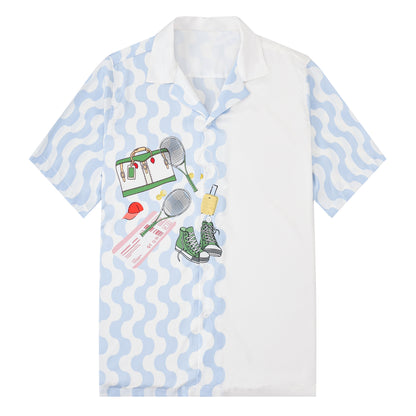 Tennis Element Print Short Sleeve Camp Collar Shirt