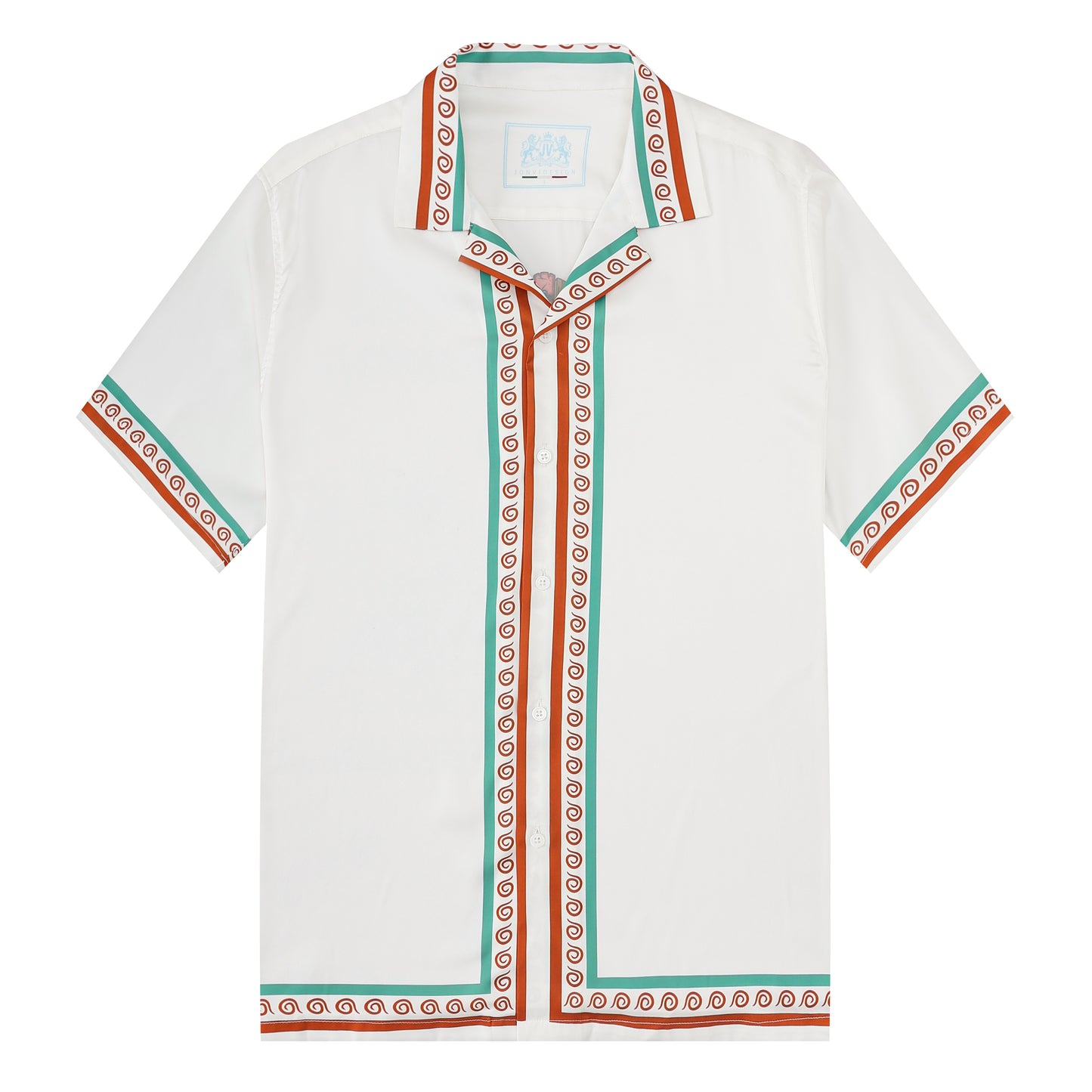 Tropical Tiki Statue Pattern Short Sleeve Camp Collar Shirt in White