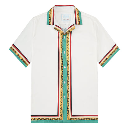 Festival Outfit Tiki Statue Pattern Short Sleeve Camp Collar Shirt
