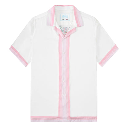 Tropical Tiki Statue Floral Pattern Short Sleeve Camp Collar Shirt