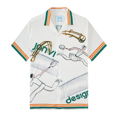 Tennis Court Sports Resort Wear Camp Collar Casual Shirt