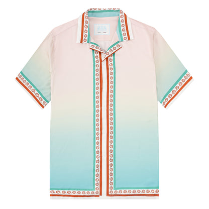 Tropical Tiki Statue Pattern Short Sleeve Camp Collar Shirt in Pink