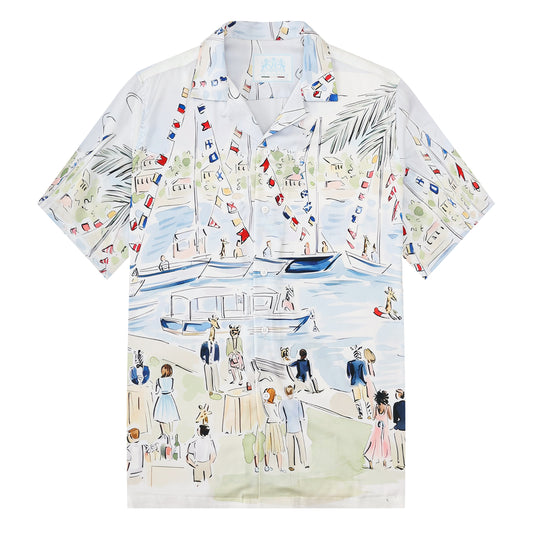 Coastal Town Theme Resort Wear Camp Collar Short Sleeve Shirt