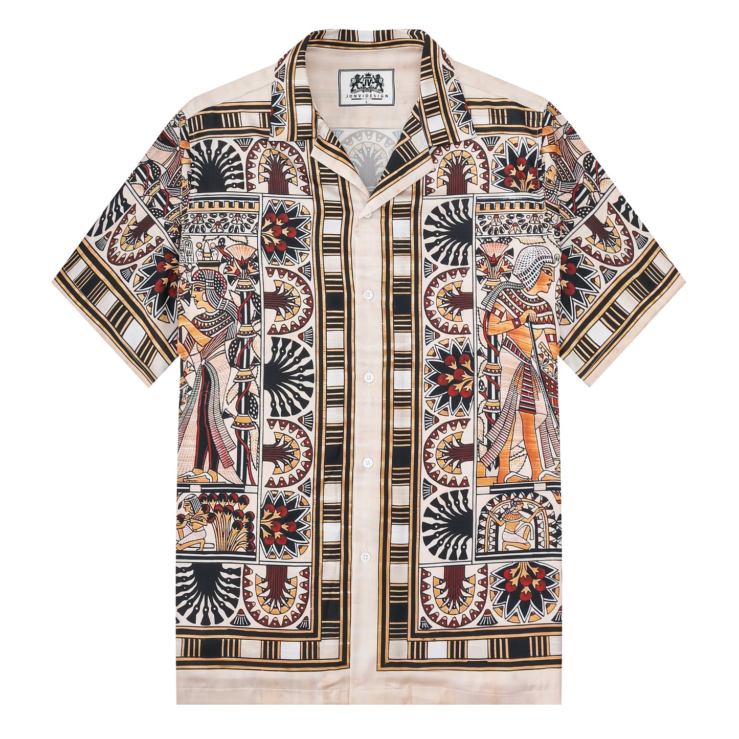 Exotic Papyrus Pattern Short Sleeve Camp Collar Shirt