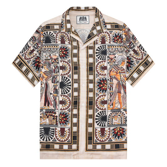 Exotic Papyrus Pattern Short Sleeve Camp Collar Shirt